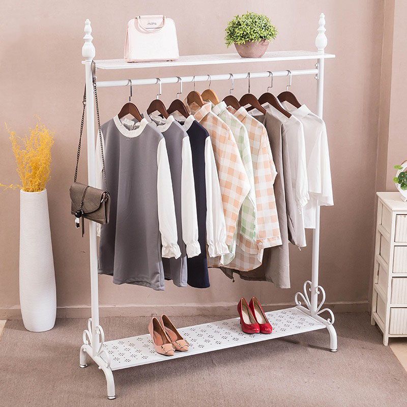 Industrial Metallic Coat Hanger Free Standing Double Shelves Coat Rack for Living Room