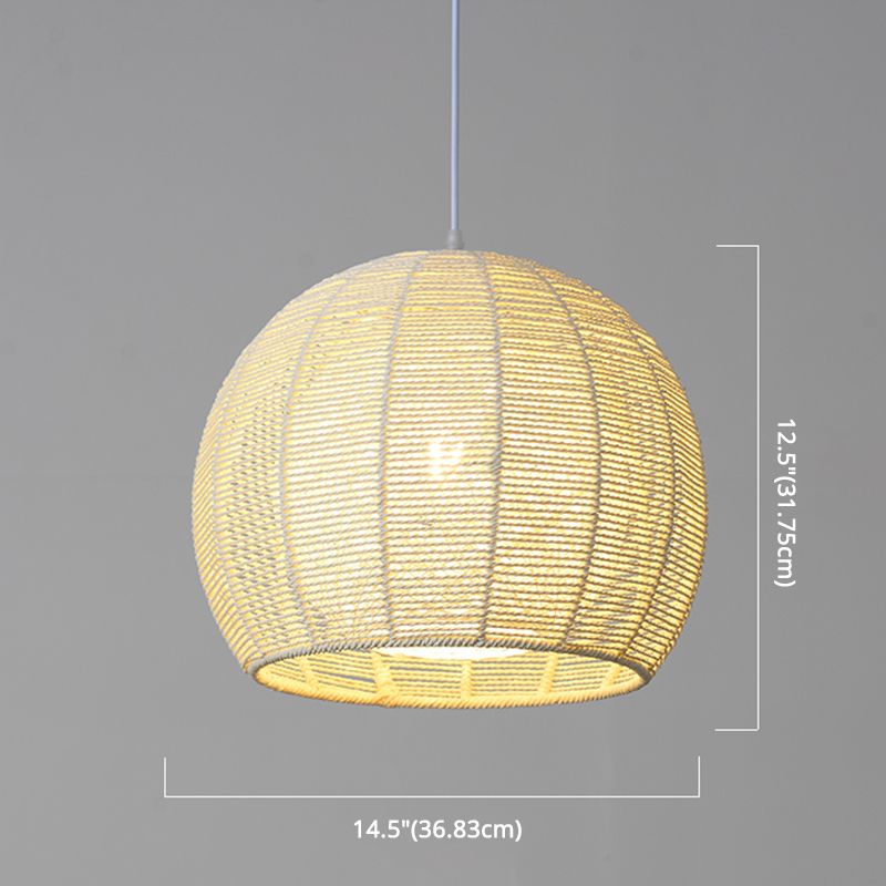 Double Rattan Shade Pendant Lamp Japanese Simplicity Single Light Hanging Ceiling Light in Beige/Coffee