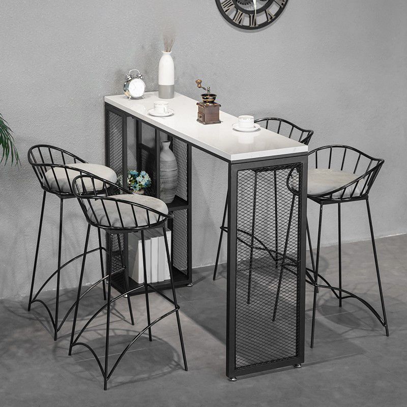 Black and White Bistro Bar Desk with Storage Living Room Stone Bistro Bar Table