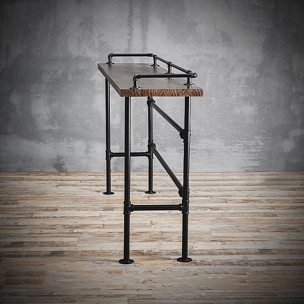 Solid Wood Bar Table Industrial Bar Table with Black Trestle Base