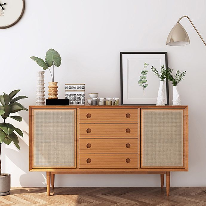 Mid-Century Modern Cabinet Solid Wood 2Shelves With Doors Straight Legs Accent Cabinet