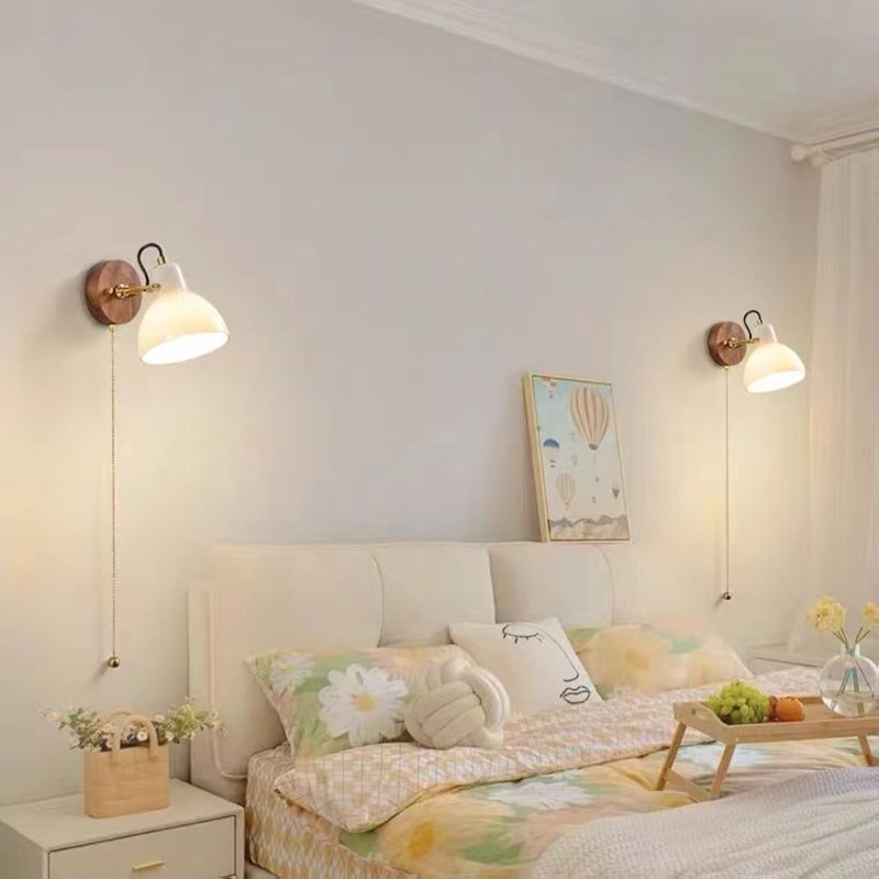 Nordic Glass Shade Wall Light Fixture Wooden Wall Light Sconce for Bedroom