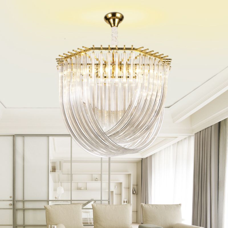 Hexagon Chandelier Light Contemporary Sleek Contoured Crystal 4 Lights Gold Ceiling Light, 12"/19.5" Wide