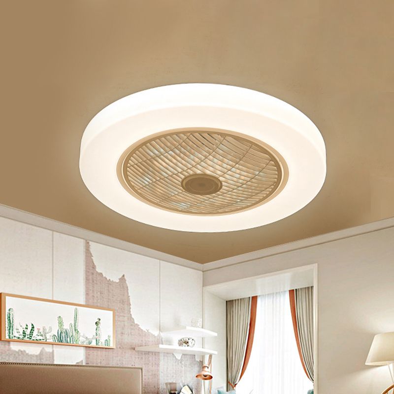 Éclairage de ventilateur de pendentif cercle contemporain LED acrylique semi-luminaire de plafond en blanc en blanc avec 3 lames, 23 "de large