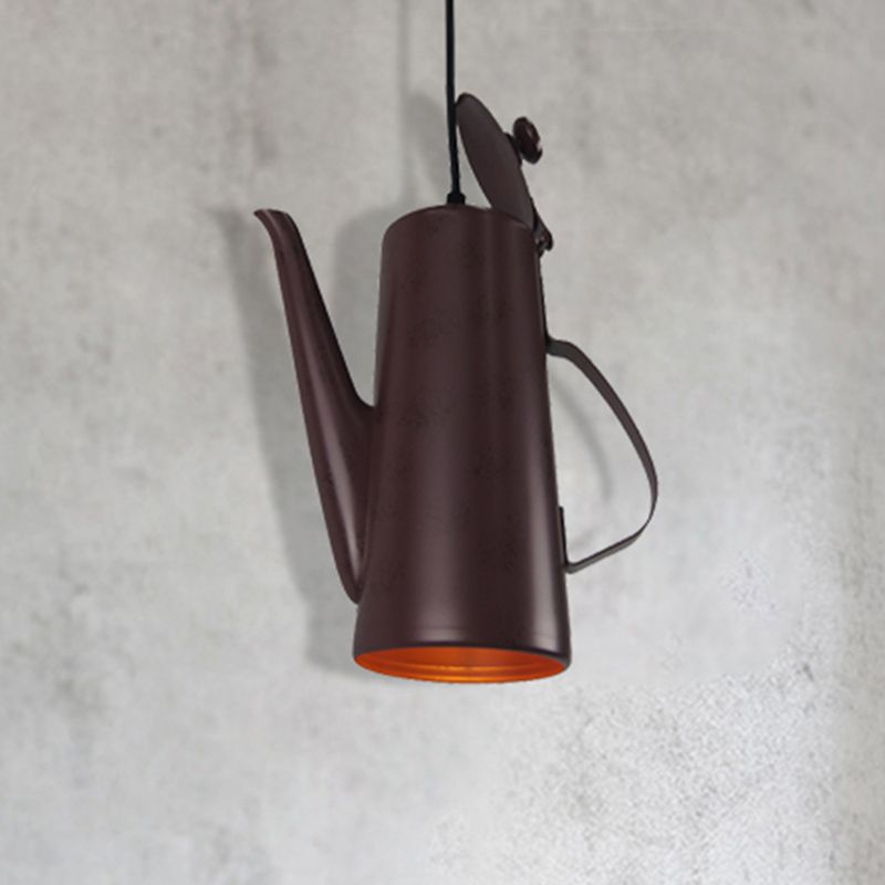 Bronze 1 Light Pendant Lighting Industrial Metal Teapot Shaped Hanging Lamp for Indoor