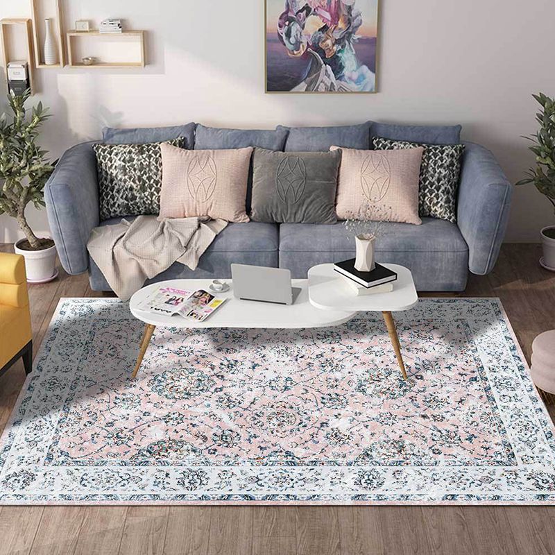 Shabby Chic Blumenmuster Teppich hellrosa und blau Polyester Teppichmaschine waschbarer Nicht-Schlupf-Fläche Teppich für Schlafzimmer