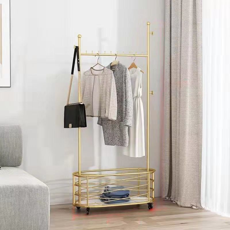 Gorgeous Metal Coat Rack Free Standing Hooks Storage Basket Coat Hanger