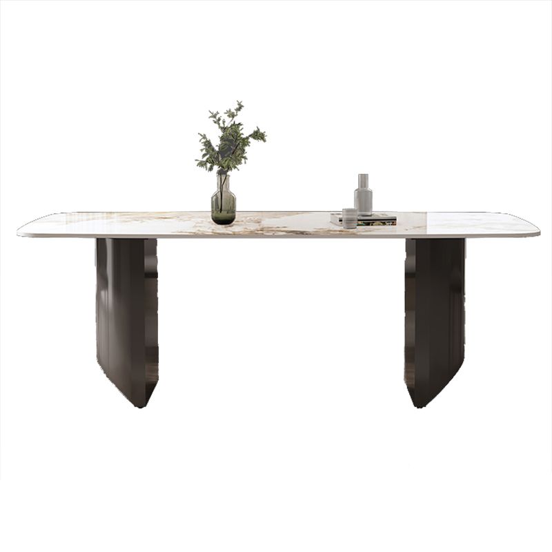 Modern Rectangle Stone Top Dining Table Double Pedestal Dining Table