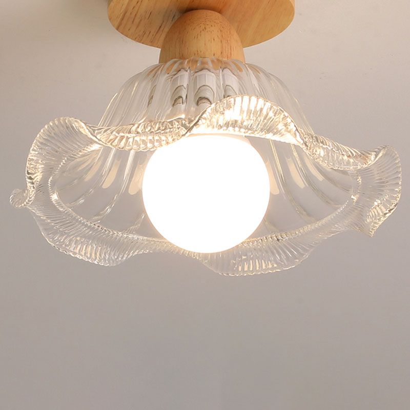 Nordic Shaded Semi Flush Ceiling Light Fixture Wood Aisle Semi Flush Light Fixture in Clear