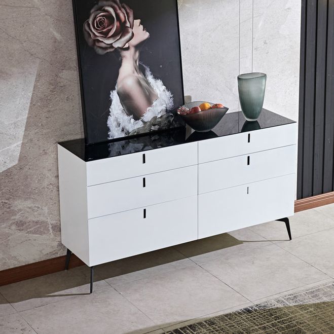 Modern Engineered Wood Sideboard 6-Drawer Buffet Table with Stone for Living Room