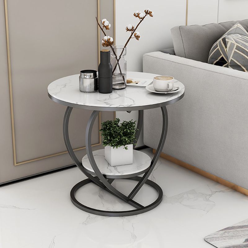 Luxury Marble Round Accent Side Table Abstract Metal Frame End Table with Shelf