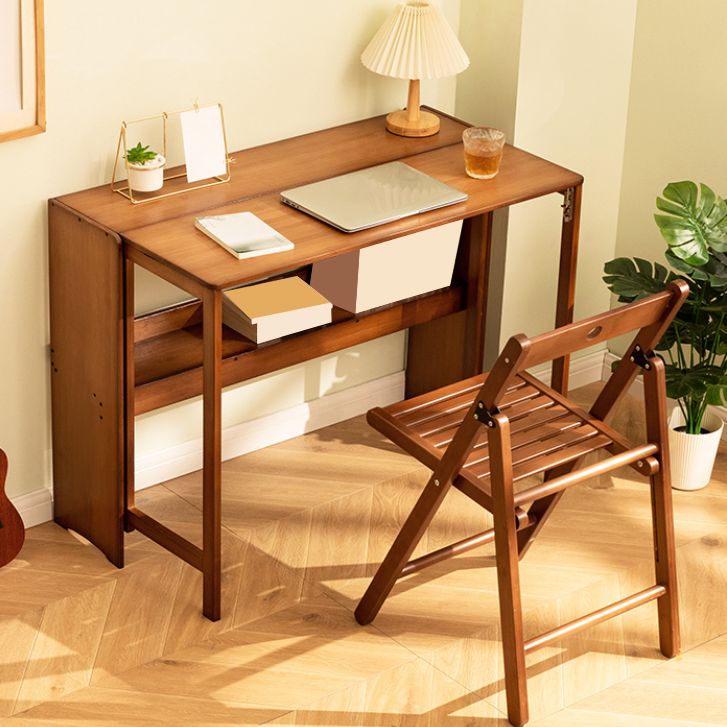 Computer Desk with Storage Shelves Bamboo Foldable Home Writing Desk