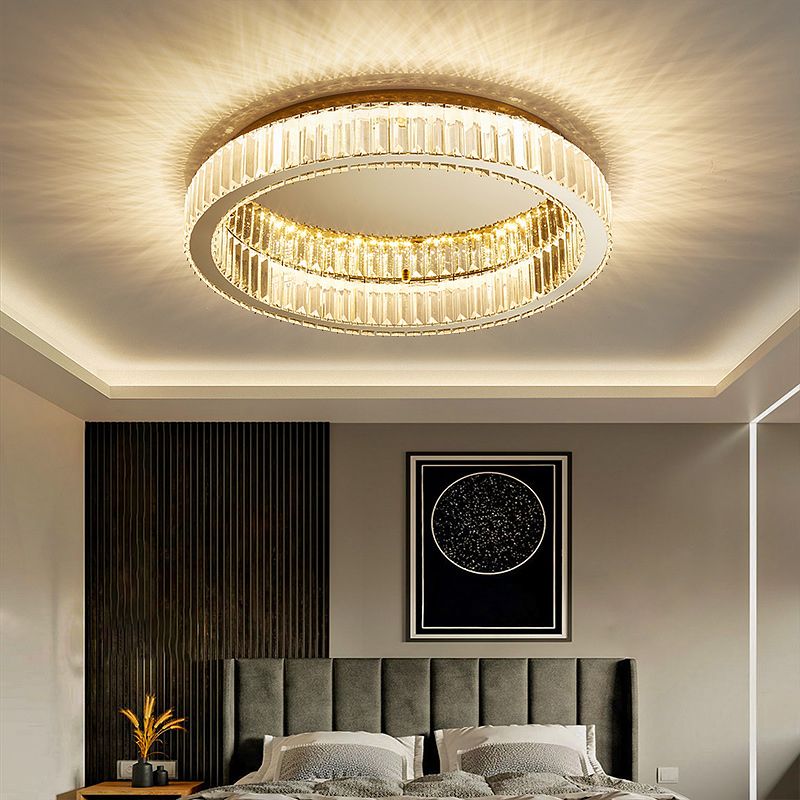 Circle Close to Ceiling Lighting Modern Crystal LED Gold Flush Mount Ceiling Light Fixture