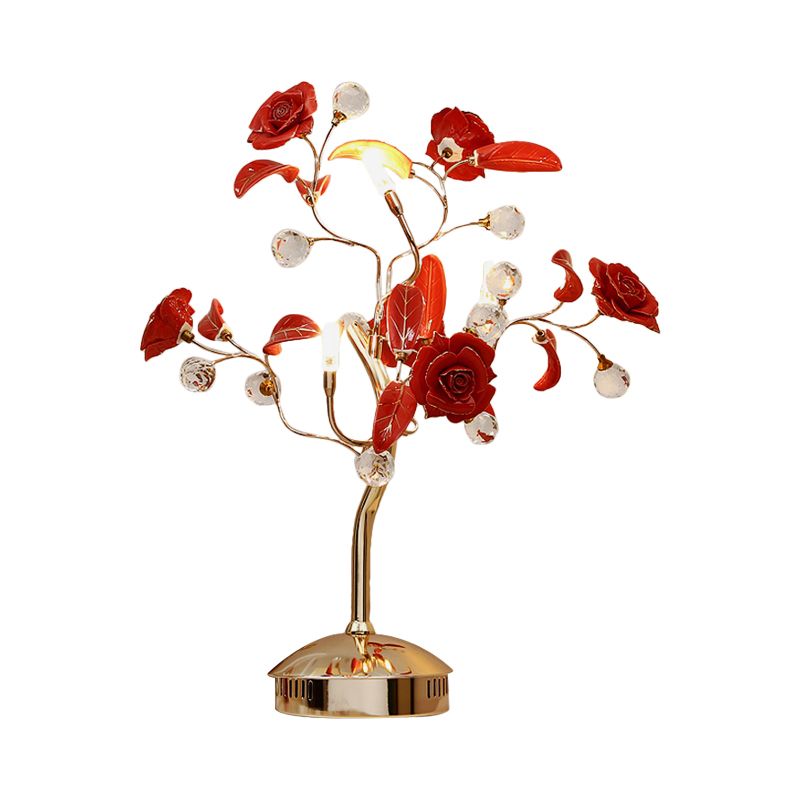 3-Bulb Flower Tree Night Lamp Korean Garden White/Red/Green Ceramic Table Light with Gold Stem