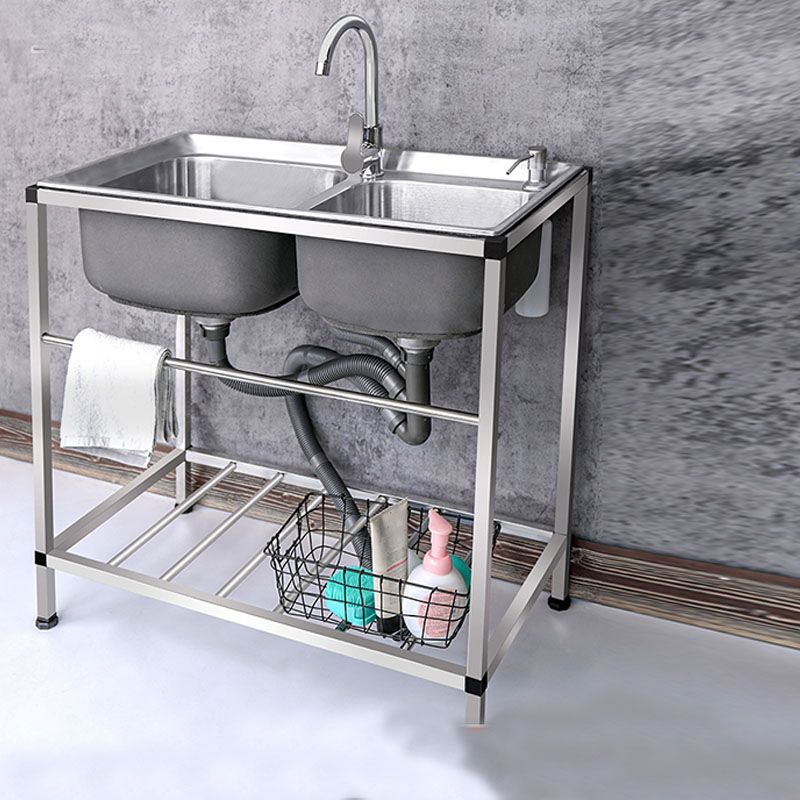 Modern Workstation Ledge Stainless Steel with Faucet and Soap Dispenser Sink