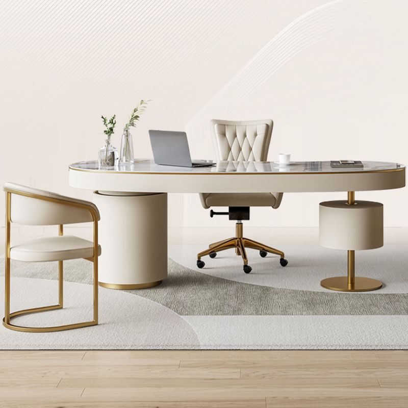 Modern Style Stone Office Desk Irregular Shape Task Desk with 2-Legs for Office