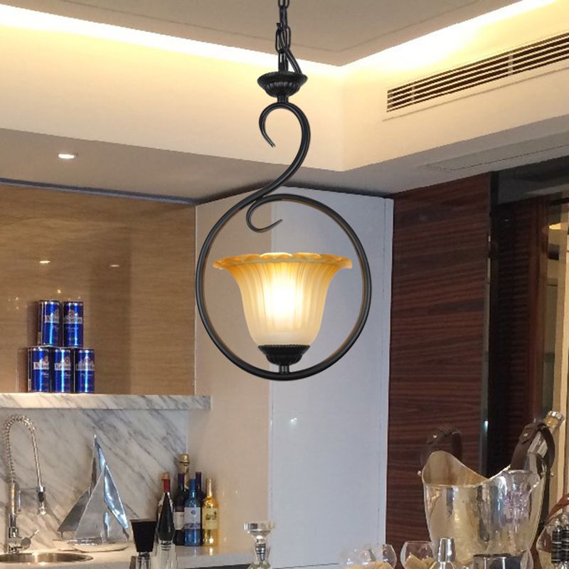 1 illuminazione a sospensione floreale leggera tradizionale lampada appesa al metallo bianco/nero con anello