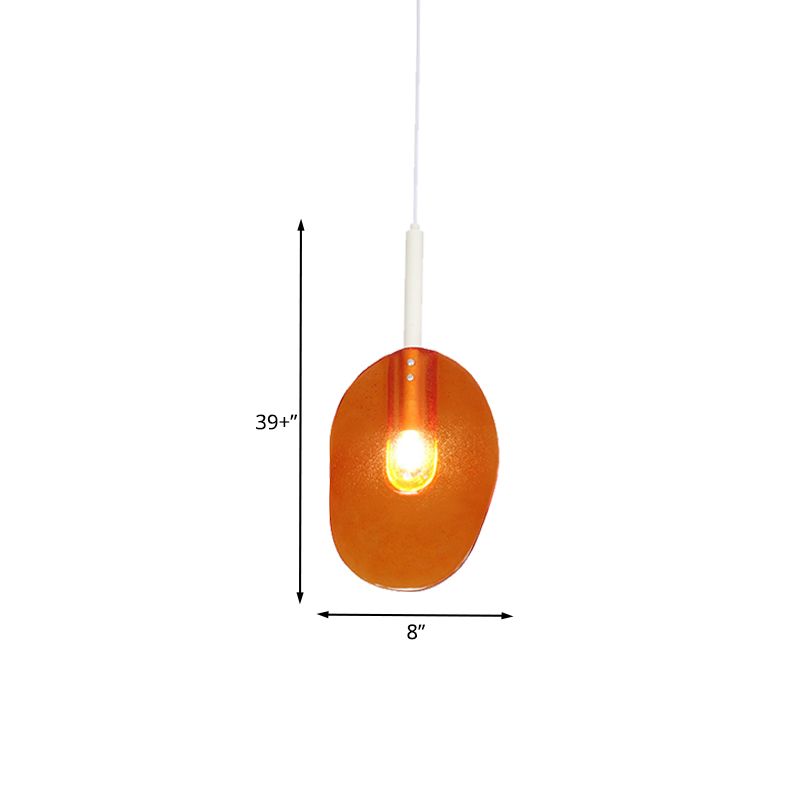 Minimalist Lollipop Shape Suspension Light Orange Glass 1-Light Coffee Shop Ceiling Pendant Lamp