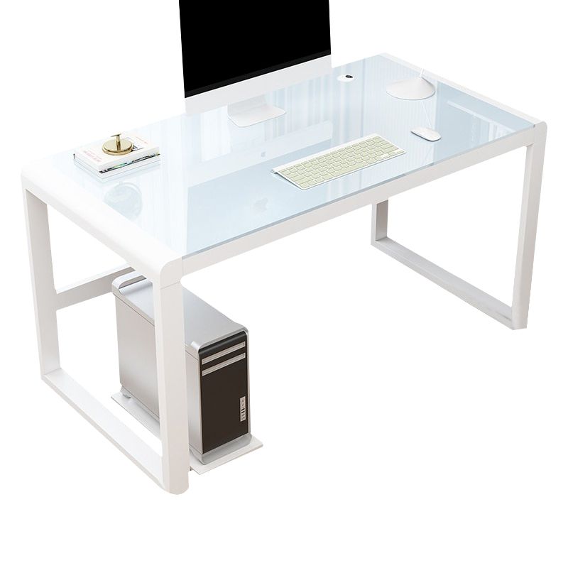 Contemporary Glass Top Computer Desk Sled Base 29.53-inch Tall Gaming Desk