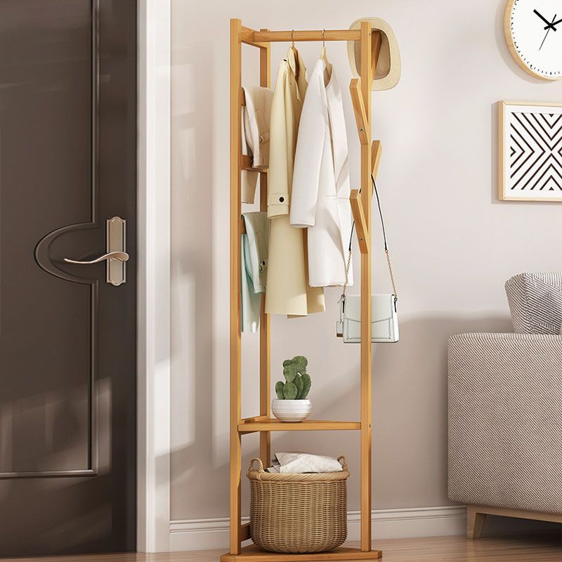 Modern Wood Entry Hall Tree Free Standing Coat Rack with 4 Hooks