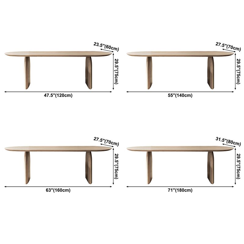 Oval Double Pedestal Modern Dining Table Wood Color Fixed Table of Solid Wood