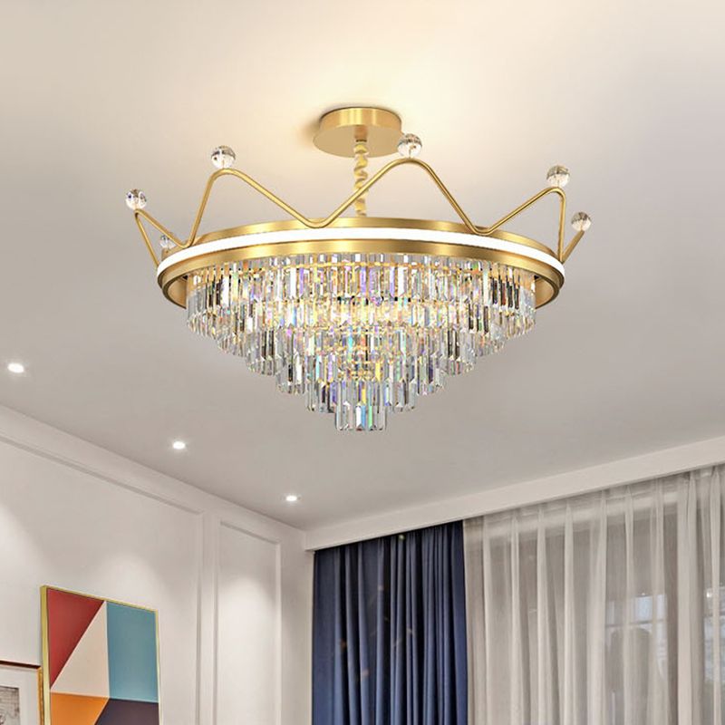 Crystal Crown Ceiling Flush Mount Light Modern LED Close to Ceiling Light in Gold