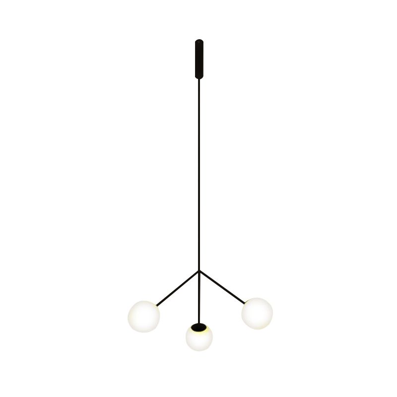 Simple Style 3 Heads Chandelier Lighting with Glass Shade Black Finish Globe Hanging Lamp for Dining Room