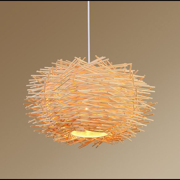 Asia Style Bird Nest Hanging Light Fixture Wood Dinning Room Pendant Lighting Fixture