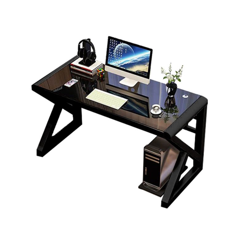 Modern Glass Top Gaming Desk 29.53" Tall Rectangular Computer Desk with Steel Legs