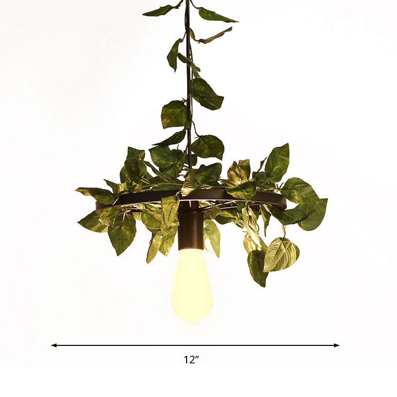 Bare Bulb Restaurant Pendant Lighting Industrial Metal 1 Bulb Green Plant LED Hanging Light