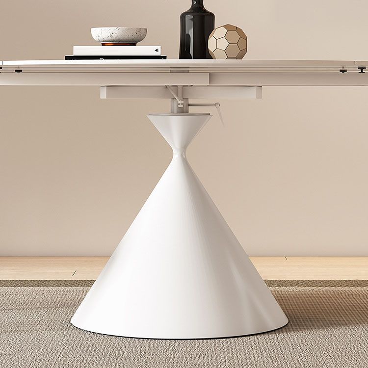 Sintered Stone Pedestal Dining Table Extendable Dining Table in White