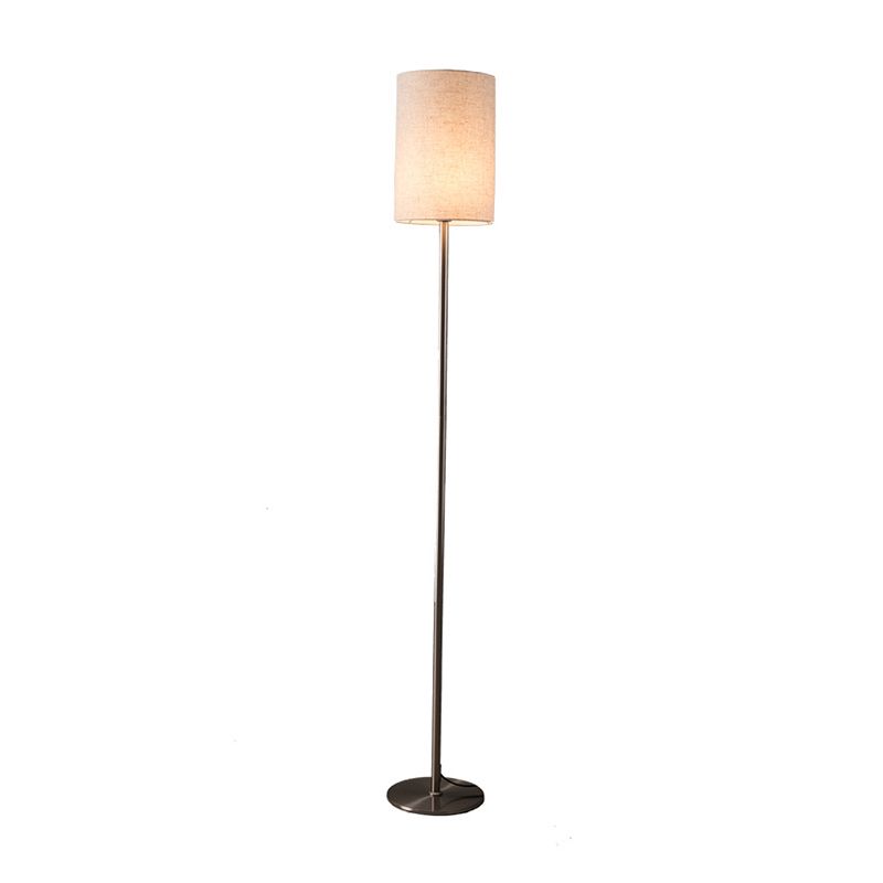 Simplicity Cylinder Floor Lamp Single-Bulb Fabric Standing Light in Chrome for Bedroom