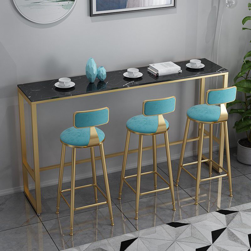 Rectangle Stone Bar Dining Table Industrial Bar Dining Table with Gold Trestle Base