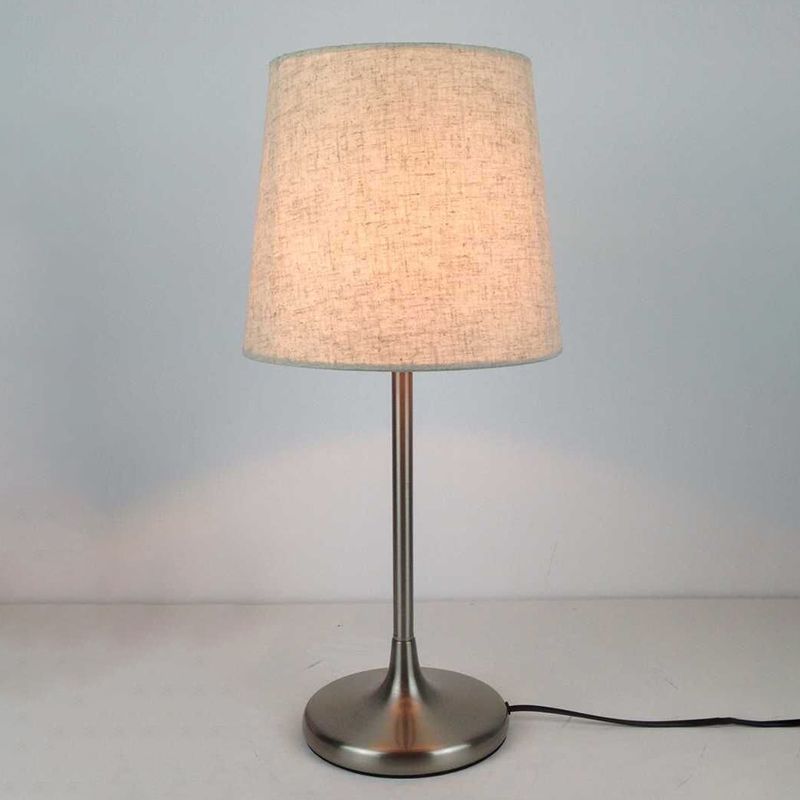 Single-Bulb Bedroom Table Light Simple Beige Nightstand Lamp with Tapered Fabric Shade