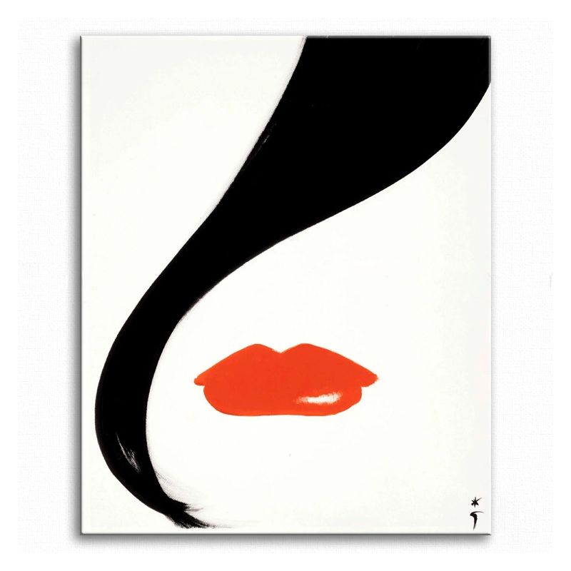 Red Lip Art Print Fashion Woman Drawing Minimalist Textured Canvas on White for Room