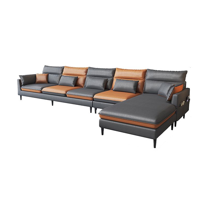 Faux Leather Square Arm Sectional with Pillowed Back Cushions, Stain Resistan