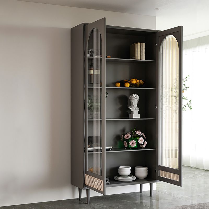 Modern Pine Display Stand Glass Doors Hutch Buffet for Living Room