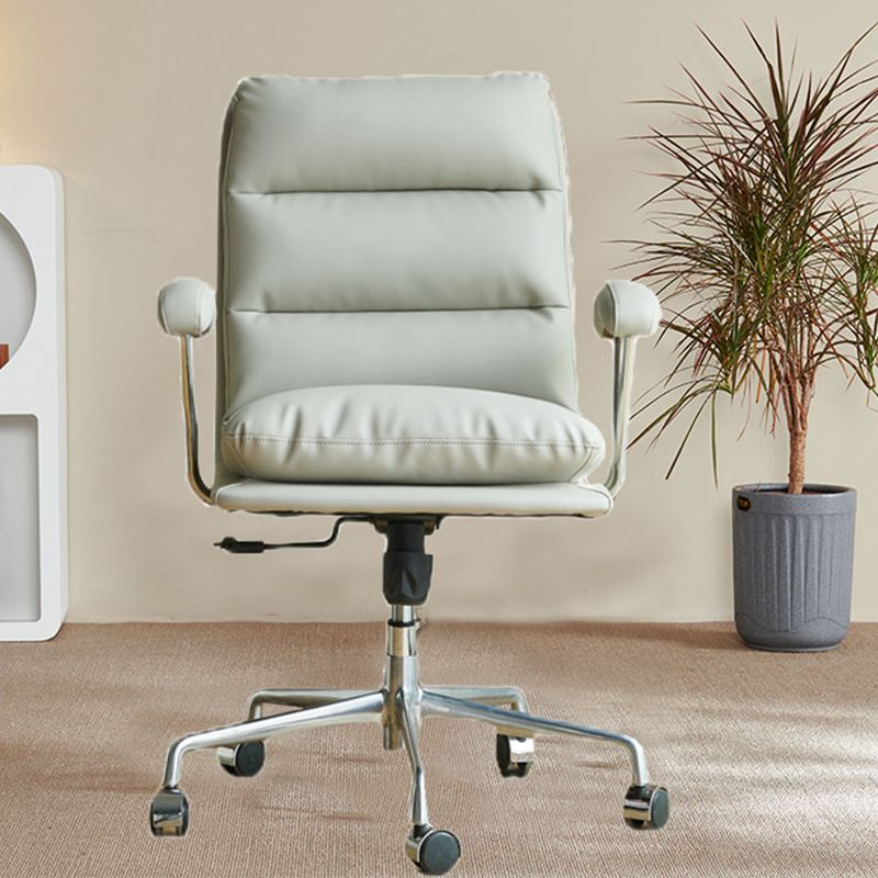 Modern Fixed Arms Office Chair Leather Tilt Mechanism Ergonomic Desk Chair