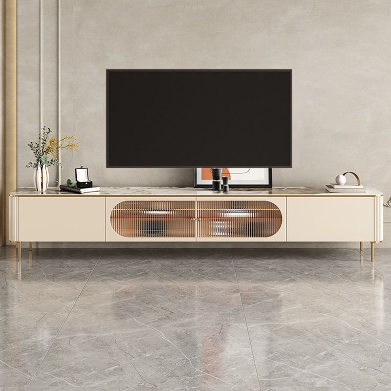 Stone Media Console Enclosed Storage TV Stand Console for Living Room