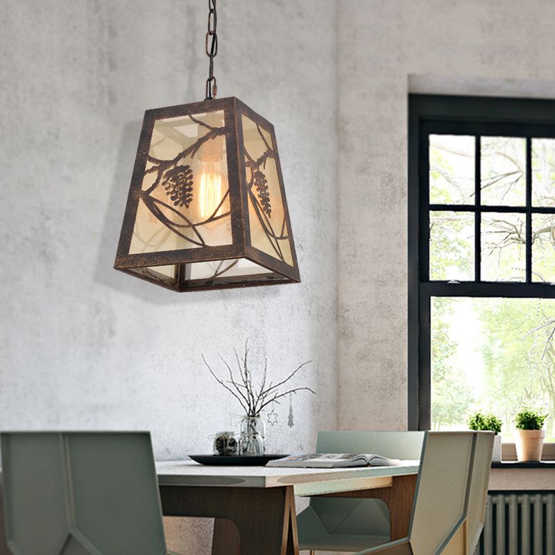 1 licht trapeziumvormige hanglampverlichting industrieel bronzen metaalhangend plafondlicht met stofschaduw