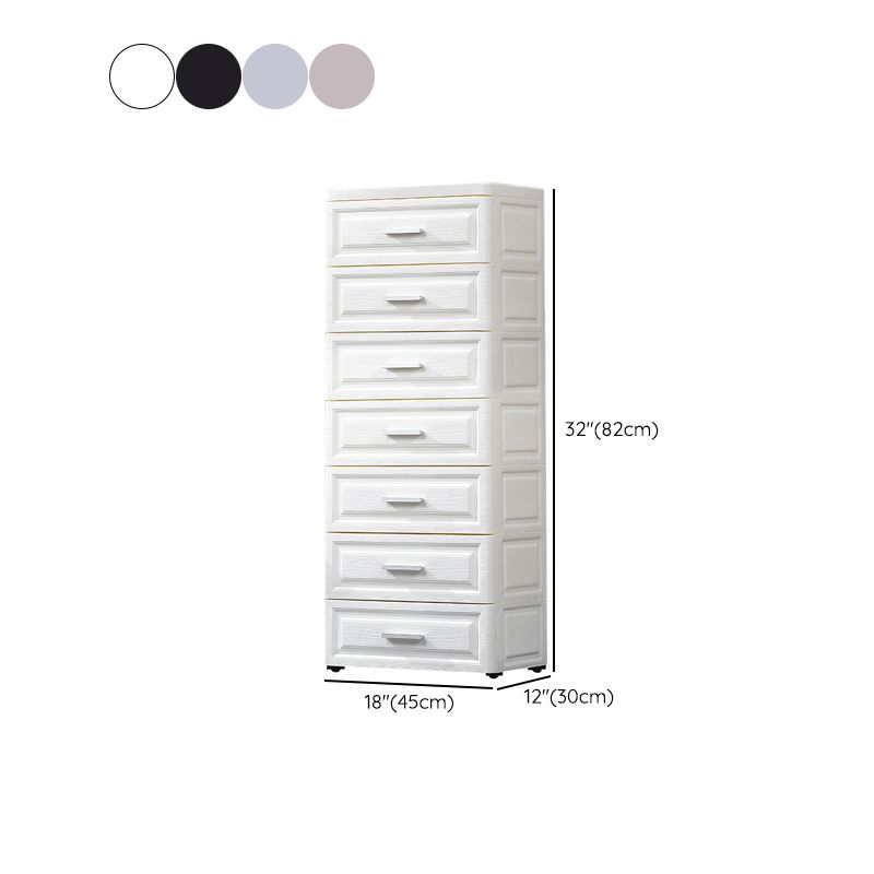 Scandinavian Plastic Kids Nightstand Vertical Nursery Dresser with 7 Drawers for Home