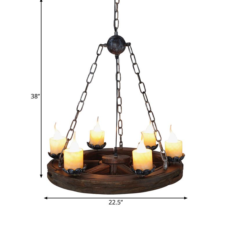 Candelabra Marble Chandelier Lamp Factory 6-Head Living Room Drop Pendant with Wood Wheel Design