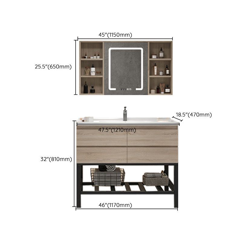 Wall-Mounted Bath Vanity Single Sink Door Rectangle Mirror Bathroom Vanity with Drawers