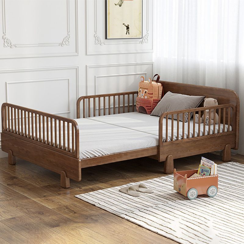 Solid Wood Standard Sofa Bed Brown Slat Daybed with Mattress and Guardrail