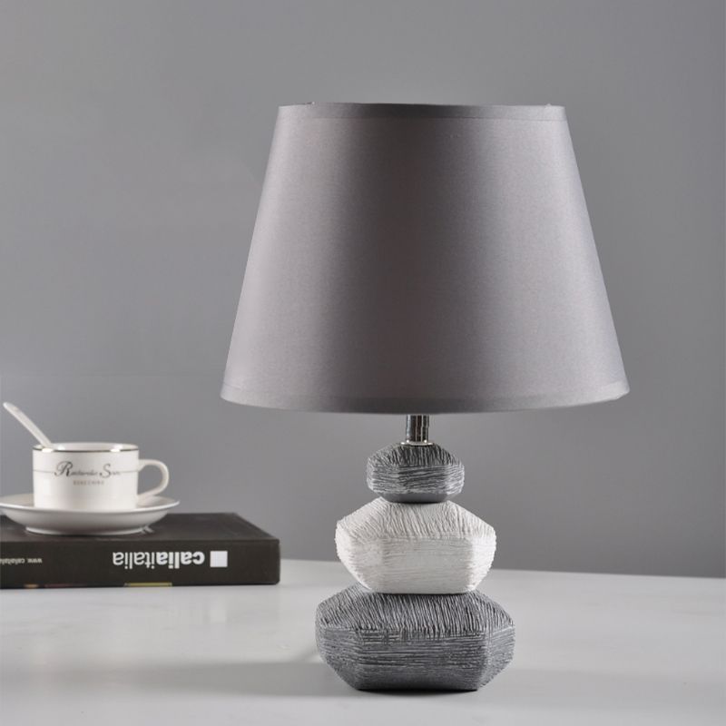 Stone Shape Nightstand Light Modernism Ceramics 1 Light Bedroom Fabric Table Lamp in Black/Grey and White