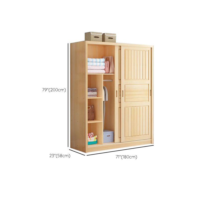 Light Wood Armoire Cabinet Pine Solid Wood Youth Armoire with Garment Rod