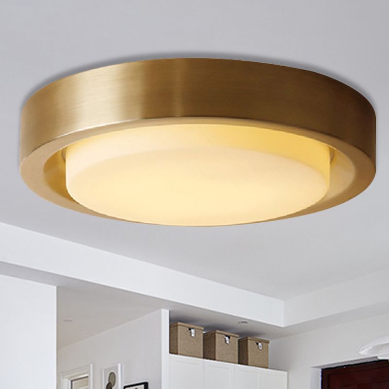 15 "/19" W ¬ †Black/Brass ¬ †Drum Ceiling Light Fixture Classic ¬ †Frosted Glass ¬ †LED ¬ †Bedroom ¬ †Flush Mount ¬ †in ¬ †White / Warm ¬ †Light