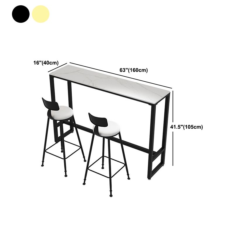 Rectangle Stone Top Bar-height Table Modern Pub Table with Metal Frame