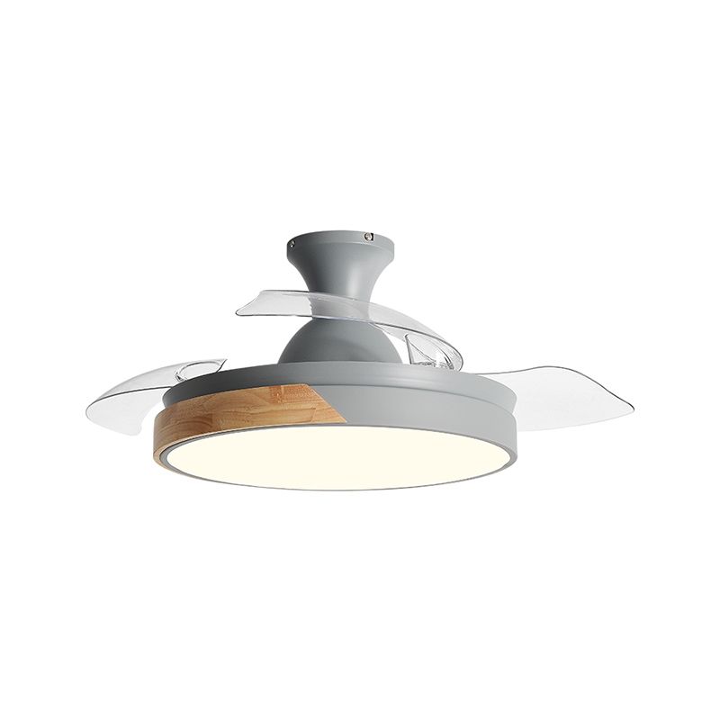 Macaron Color-Blocking LED Ceiling Fan Invisible Blades Dining Room Semi Flush Mount Light