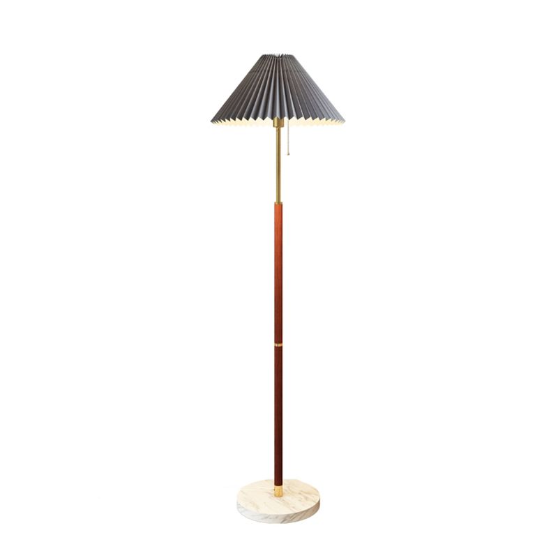 Nordic Style Iron Floor Lamp Cloth Shade Bulb Floor Light with Marble Base for Bedroom